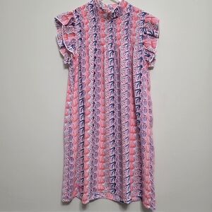 Simply Southern Pink and Purple Shell Print Little Girls Dress SIZE YS (6-8)